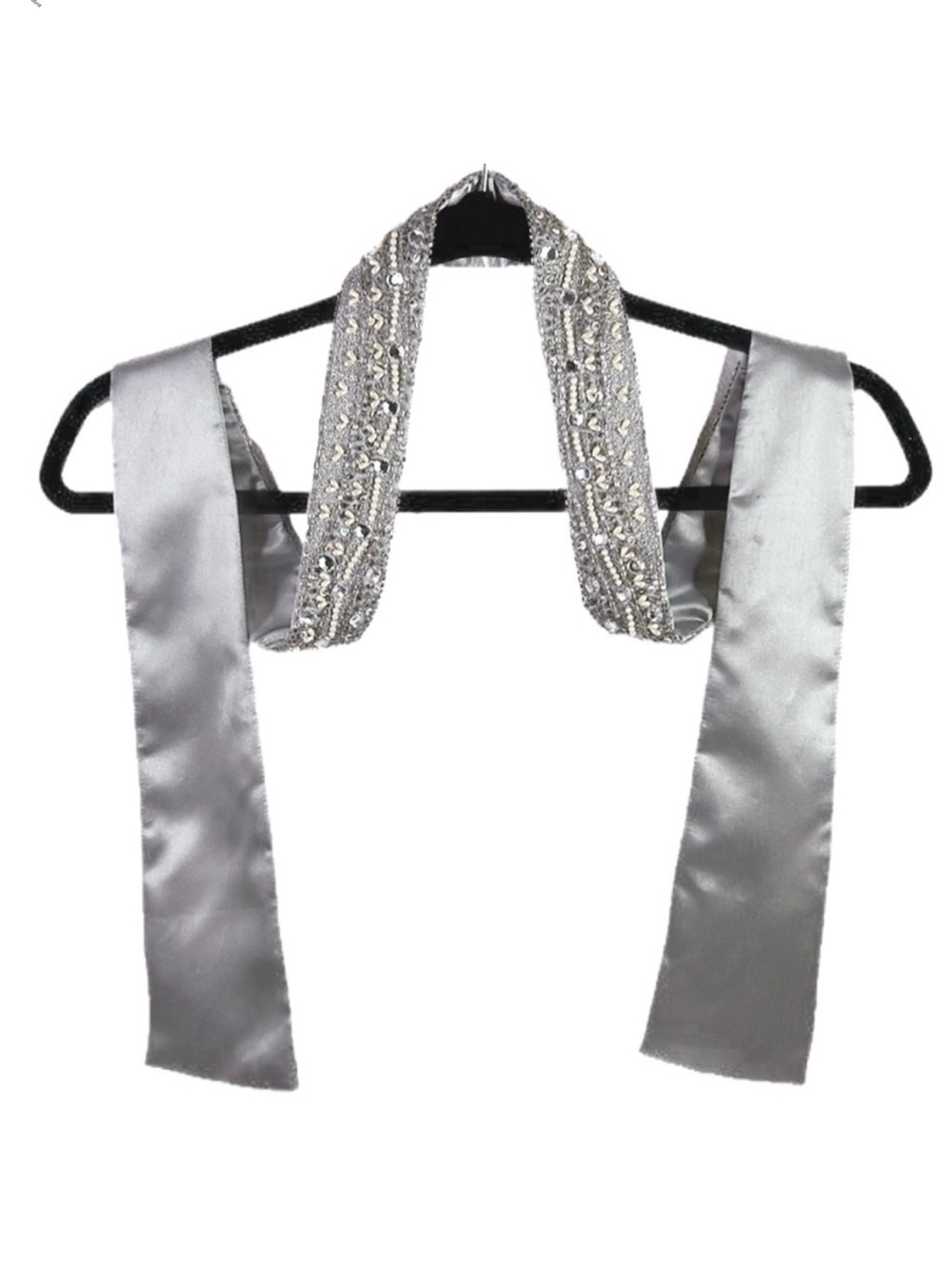 Cejon Satin Embellished Rhinestones Pearls Sequins Beaded Sash Tie Belt - Picture 3 of 8